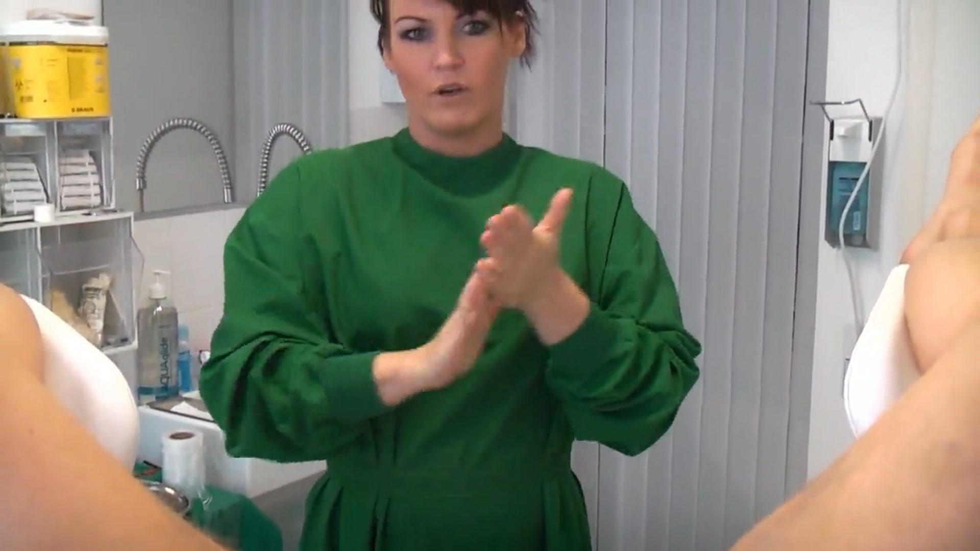 Allegra Smith inserts a dilator with electrical current into the urethra in her free medical fetish video exposed by Mistress Katharina Amara